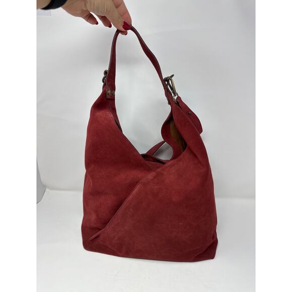 Sundance Origami Red Leather Suede Made in Italy Hobo Slouch Shoulder Bag Purse - Picture 1 of 9